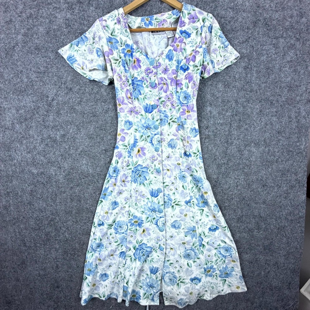 Vintage Joni Blair Dress Womens Medium Blue Floral Cottagecore Lace Up Back